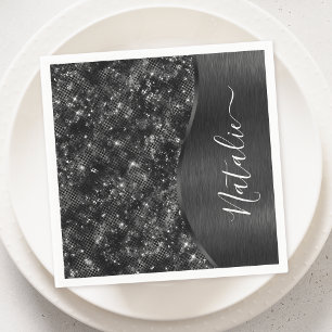 Personligen Metallic Black Glitter Pappersservett