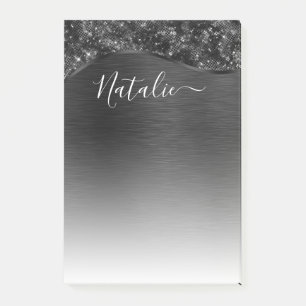 Personligen Metallic Black Glitter Post-it Block