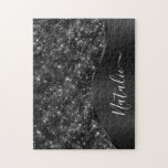 Personligen Metallic Black Glitter Pussel<br><div class="desc">Anpassa enkelt detta svarta borstat metall och glamorösa faux glitter-plåster med ditt eget namn.</div>
