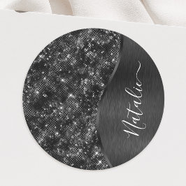 Personligen Metallic Black Glitter Runt Klistermärke