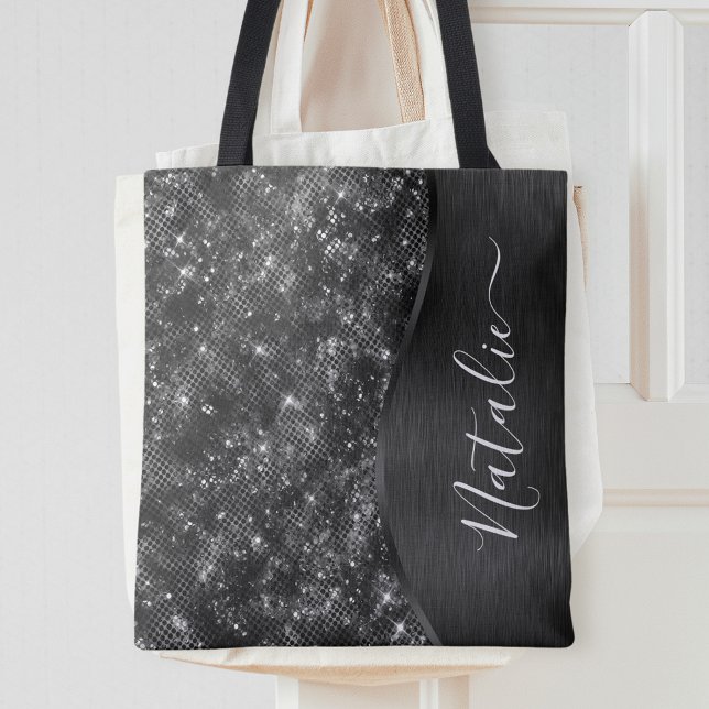 Personligen Metallic Black Glitter Tygkasse (Skapare uppladdad)