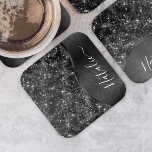Personligen Metallic Black Glitter Underlägg Papper Kvadrat<br><div class="desc">Anpassa enkelt den svarta borstat metall och den glamorösa faux glitter-mönstrade fyrkantiga papper underlägg med ditt eget namn.</div>