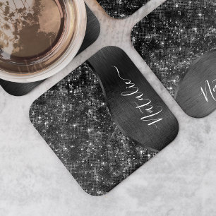 Personligen Metallic Black Glitter Underlägg Papper Kvadrat