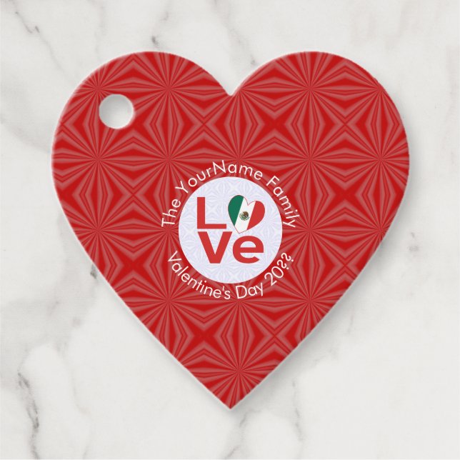 Personligen Mexikanska Röda KÄRLEK Flagga Gåvor Etiketter (Framsida)