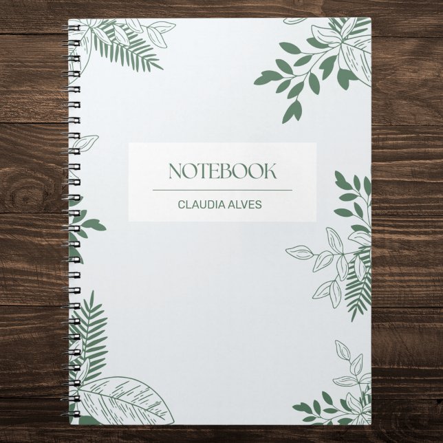 Personligen Minimalistisk Grönt och vitt Löv Anteckningsbok (Skapare uppladdad)