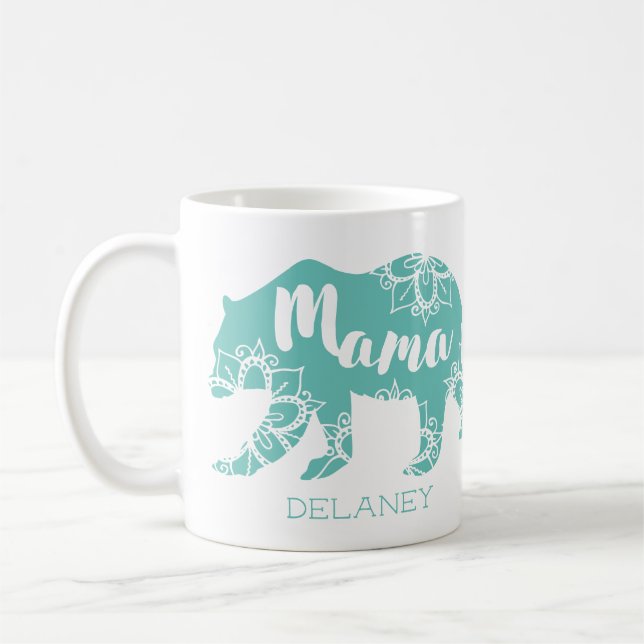Personligen Mint för Mamma Bear Rustic Land Blommi Kaffemugg (Vänster)