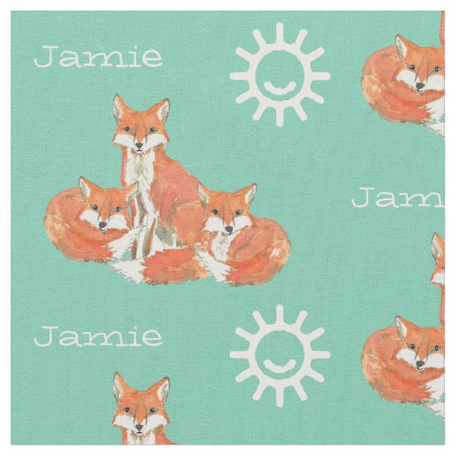 Personligen Mint Kids Sunshine Fox Tracks Tyg (Närbild)