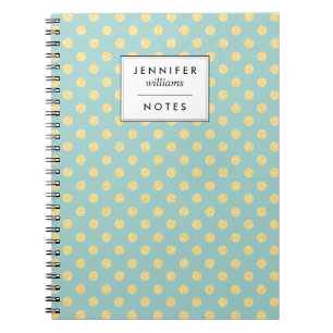 Personligen Mint och Guld Faux Glitter Dots Anteckningsbok Med Spiral