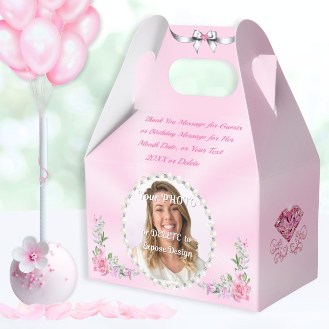 Personligen Mjuk Rosa, FOTO, Favoritrutor Presentaskar (Birthday favor boxes. Pink birthday party supplies. Photo Favor Boxes. Light pink favor boxes. )