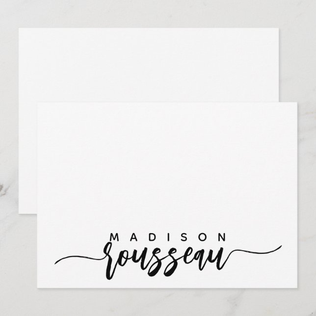 Personligen Modern Black Push Script Namn Anteckningskort (Fram/baksida)