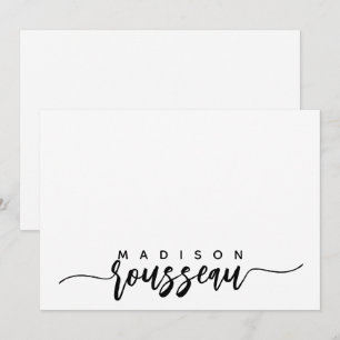 Personligen Modern Black Push Script Namn Anteckningskort