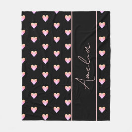 Personligen Modern Black Rosa Hearts Fleecefilt