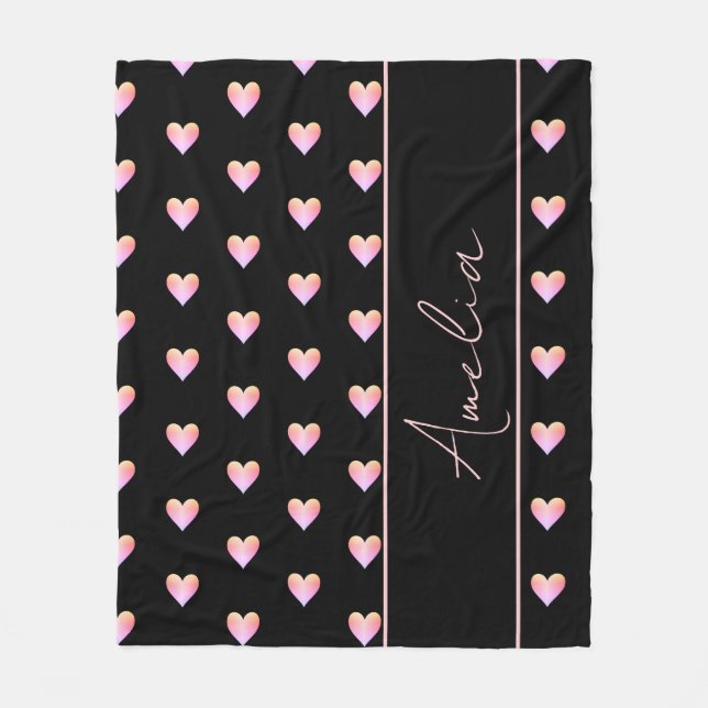 Personligen Modern Black Rosa Hearts Fleecefilt (Framsidan)