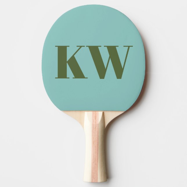 Personligen Modern Blue Grönt Monogram Initialer Pingisracket (Framsidan)