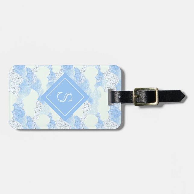 Personligen Modern Blue Rain Clouds Monogram Bagagebricka (Horisontell Framsida)