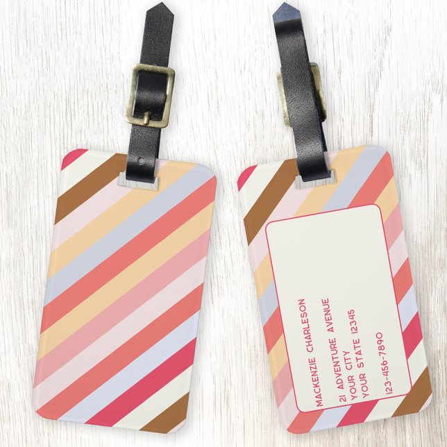 Personligen Modern Diagonal Candy Rand Bagagebricka (Muted diagonal candy stripe pattern personalized luggage tag)