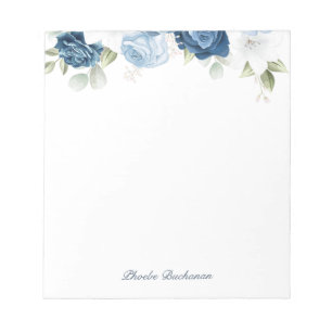 Personligen Modern Elegant Dusty Blue Blommigt Anteckningsblock