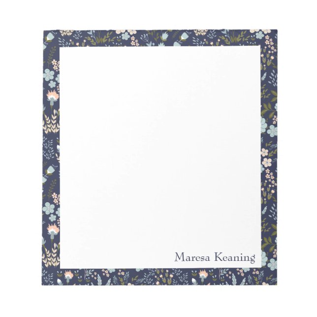 Personligen Modern färgstark blå Blommönster Anteckningsblock (Framsida)