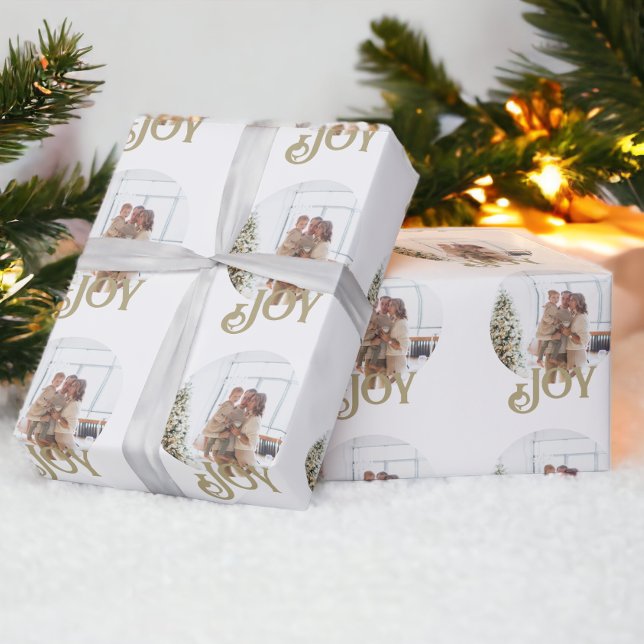 Personligen Modern Joy Photo jul Presentpapper (Modern Joy Photo Christmas Personalized Wrapping Paper from Ricaso)
