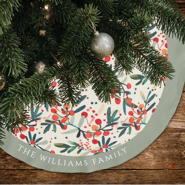 Personligen Modern jul Holly Berries Julgransmatta Borstad Polyester (Skapare uppladdad)