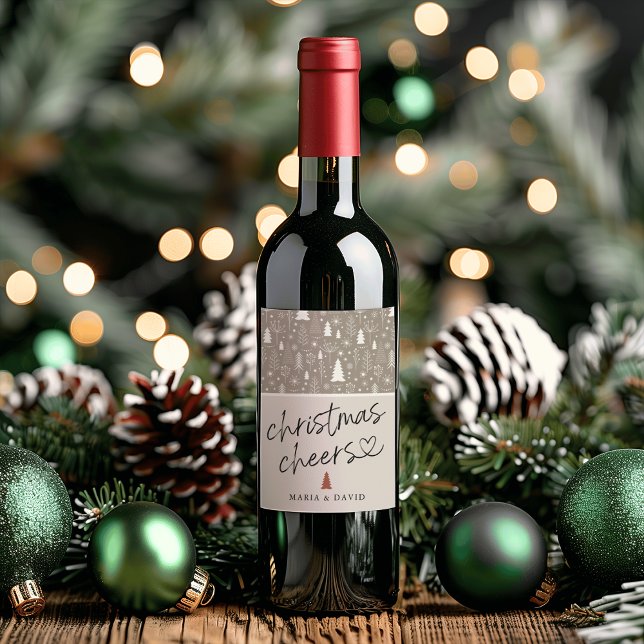 Personligen Modern Julturer - Kalligrafi Vinflaska Etikett (Modern Christmas Cheers Calligraphy Personalized Wine Label)