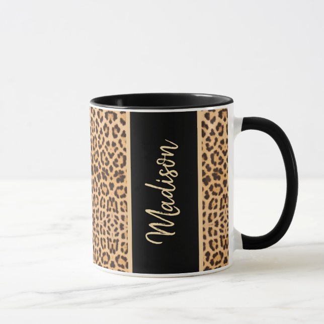 Personligen Modern Leopard Print Black Mugg (Höger)