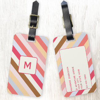 Personligen Modern Monogram Diagonal Candy Rand Bagagebricka