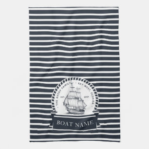 Personligen Modern Navy Blue Boat Namn Kökshandduk
