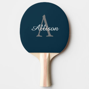 Personligen Modern Navy Blue Monogram Script Pingisracket
