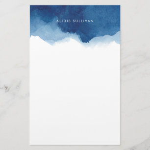 Personligen Modern Navy Blue Watercolor Stänk Brevpapper