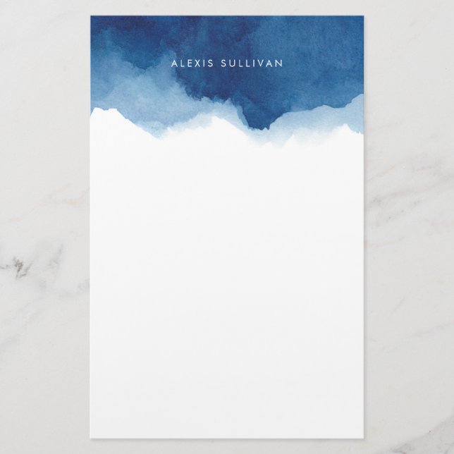 Personligen Modern Navy Blue Watercolor Stänk Brevpapper (Framsida)