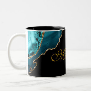 Personligen Modern Teal och Guld Agate Stone Två-Tonad Mugg