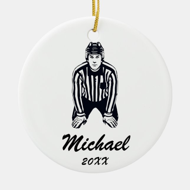 Personligen Modern Trendig Ice Hockey Referee  Julgransprydnad Keramik (Framsidan)