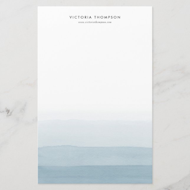 Personligen Modern Watercolor Blue Ombre Brevpapper (Framsida)