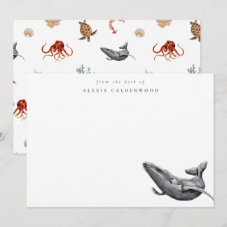 Personligen Modern Watercolor Whale Anteckningskort