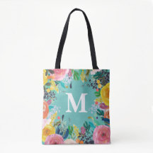 Personligen Monogram Canvas Bag för målad Blommigt