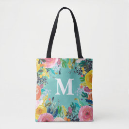 Personligen Monogram Canvas Bag för målad Blommigt Tygkasse