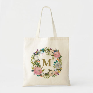 Personligen Monogram Canvas Bag för målad Blommigt Tygkasse