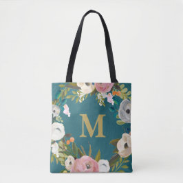 Personligen Monogram Canvas Bag för målad Blommigt Tygkasse
