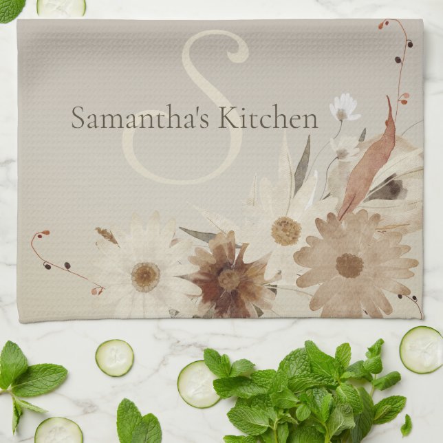 Personligen Monogram för Blommigten Höstvattenfärg Kökshandduk (Vikta)