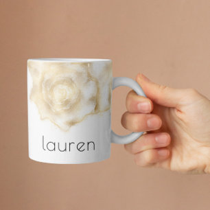 Personligen Monogram för vattenfärgen Guld Seashel Kaffemugg