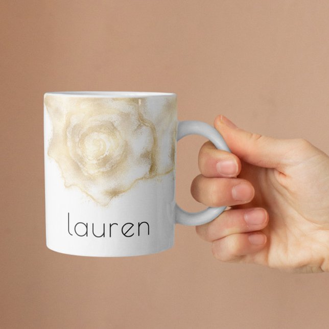 Personligen Monogram för vattenfärgen Guld Seashel Kaffemugg (Skapare uppladdad)