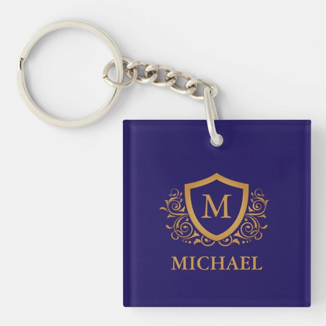 Personligen Monogram Namn vid marinblått och Guld (Framsidan)