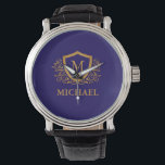 Personligen Monogram Namn vid marinblått och Guld Armbandsur<br><div class="desc">Snyggten Monogram Namn vid marinblått och Guld Personlig. Om du vill göra ytterligare anpassningar klickar du på knappen "Anpassa" och användor verktyg som är utformat för att ändra mallen.</div>