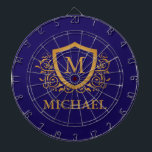 Personligen Monogram Namn vid marinblått och Guld Darttavla<br><div class="desc">Snyggten Monogram Namn vid marinblått och Guld Personlig. Om du vill göra ytterligare anpassningar klickar du på knappen "Anpassa" och användor verktyg som är utformat för att ändra mallen.</div>