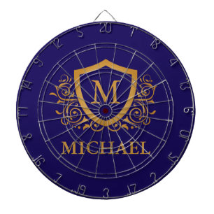 Personligen Monogram Namn vid marinblått och Guld Darttavla