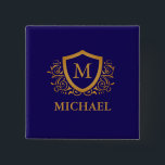 Personligen Monogram Namn vid marinblått och Guld Knapp<br><div class="desc">Snyggten Monogram Namn vid marinblått och Guld Personlig. Om du vill göra ytterligare anpassningar klickar du på knappen "Anpassa" och användor verktyg som är utformat för att ändra mallen.</div>