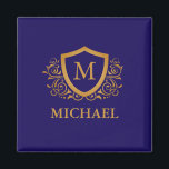 Personligen Monogram Namn vid marinblått och Guld Magnet<br><div class="desc">Snyggten Monogram Namn vid marinblått och Guld Personlig. Om du vill göra ytterligare anpassningar klickar du på knappen "Anpassa" och användor verktyg som är utformat för att ändra mallen.</div>