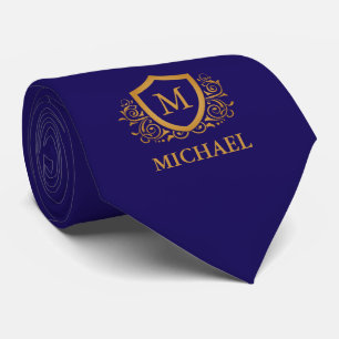 Personligen Monogram Namn vid marinblått och Guld Slips