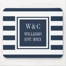 Personligen Monogram Navy Blue White Rand Musmatta